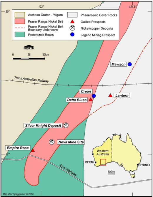 GAL’s Lantern Prospect is 40 km along strike from LEG’s Mawson Prospect   & 100 km from the operating Nova nickel mine 