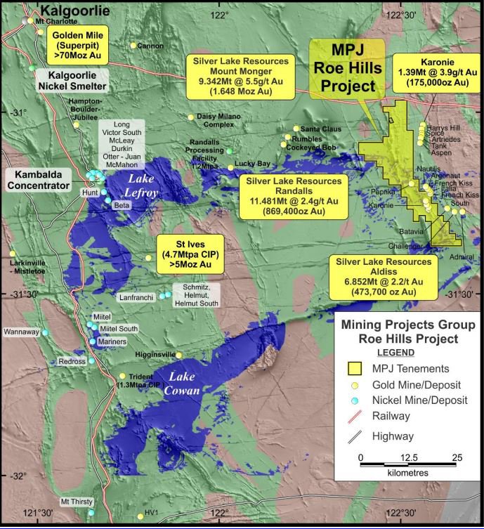 Gold operations surrounding MPJ's Roe Hills project