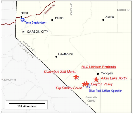 RLC’s lithium projects in Nevada, US.