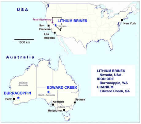 The location of RLC’s projects in Australia and the US.