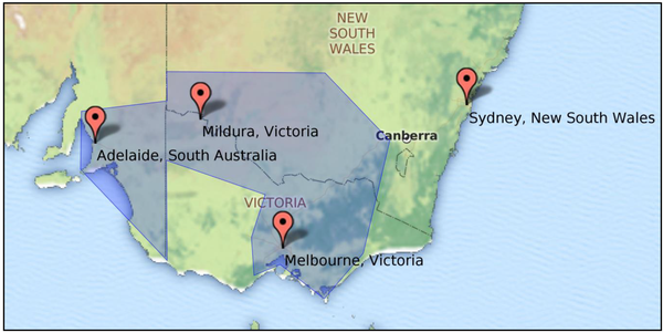 CropLogics target geography the Southern Regions showing the location of Mildura