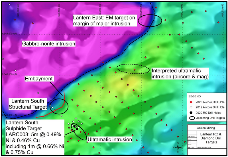 Drill Targets at Lantern South and Lantern East Prospects (TMI-1VD Magnetic Image)