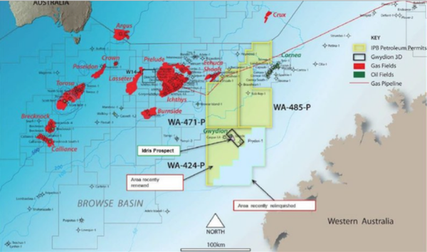 IPB has three exploration permits along the southern margin of the Browse Basin offshore north-west Australia. 