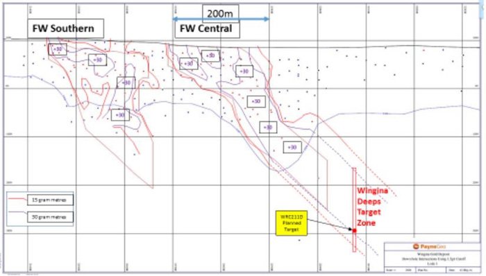 A schematic of the drilling at Wingina Deeps
