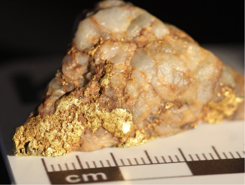 Primary Gold-Quartz-Arenite from the Fuego Prospect, found in the Hardey Formation sediments.